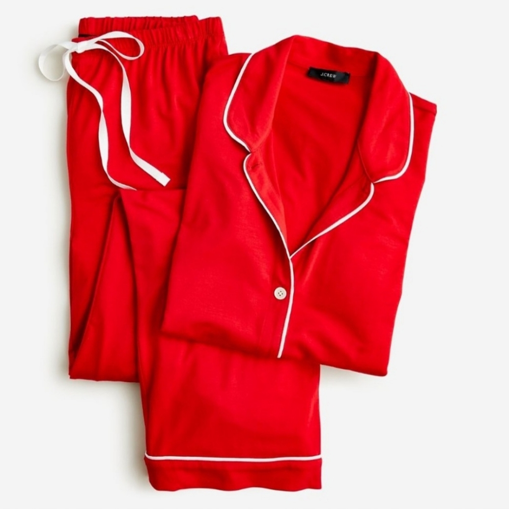 J. Crew Red Pajama Set with White Trim